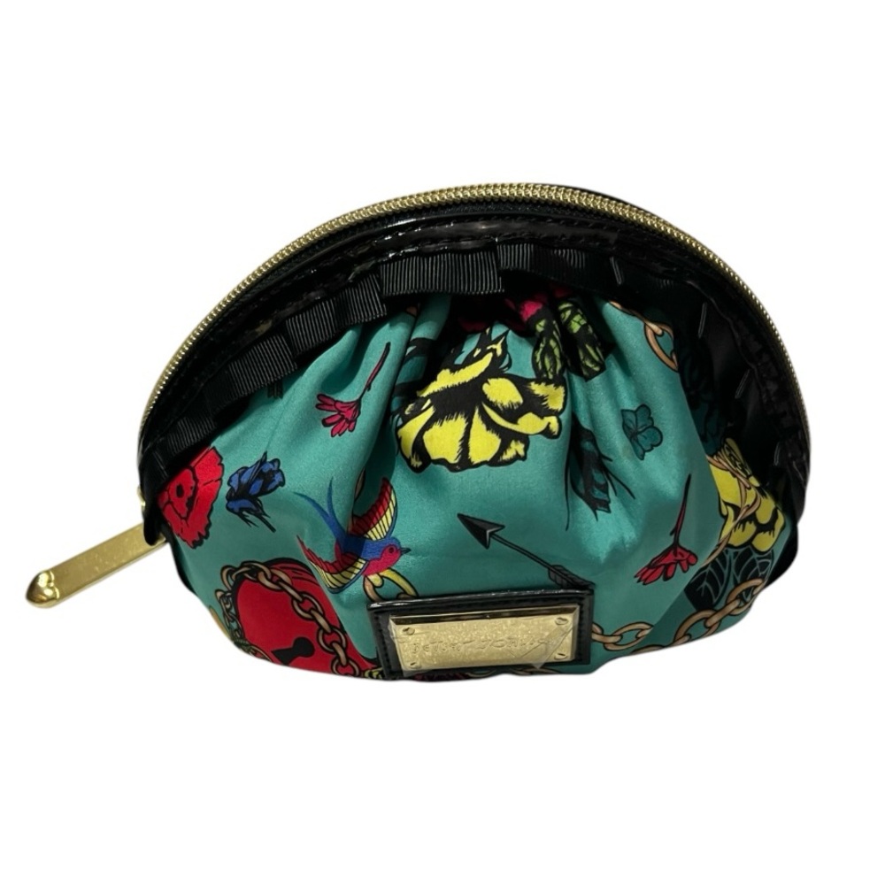 Betsey Johnson Green, Yellow and Red Cosmetic Bag Vibrant Design Good Condition